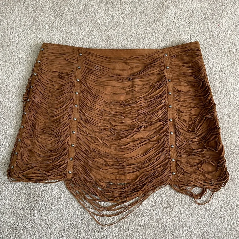 Haute Hippie Suede Fringe Mini Skirt - Picture 2 of 9